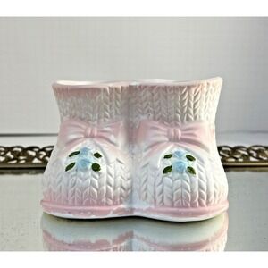 Vintage Napco Baby Bootie Planter Pink Nursery Double Shoe Vase Japan